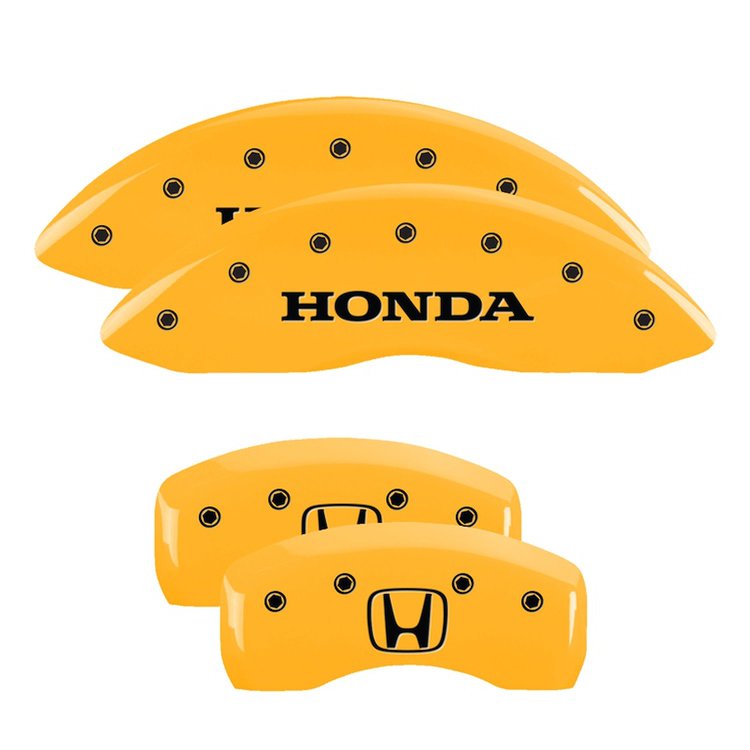 20139SHOHYL Front Disc Brake Caliper Covers Fits Select Honda Ridgeline [Yellow Finish w/ Black Honda / H Logo]