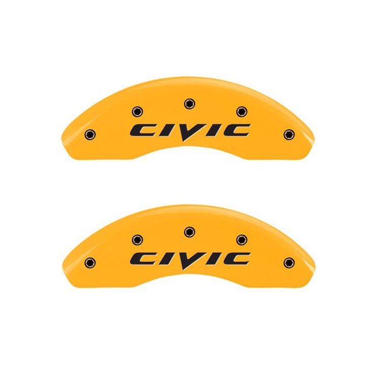 20143FCIVYL Front Disc Brake Caliper Covers Fits Select Honda Civic [Yellow Finish w/ Black Honda Civic (2015)]