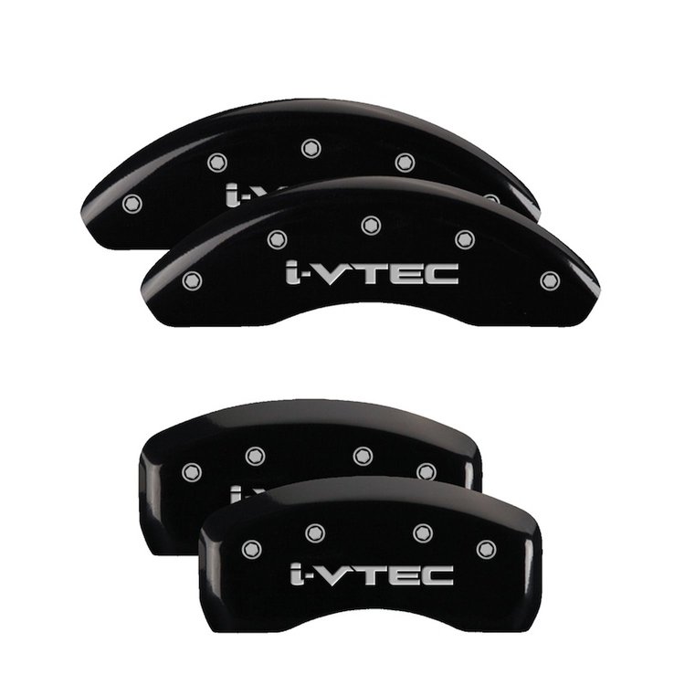 20197SIVTBK Front & Rear Disc Brake Caliper Covers Fits Select Honda Civic [Black Finish w/ Silver i-Vtec]