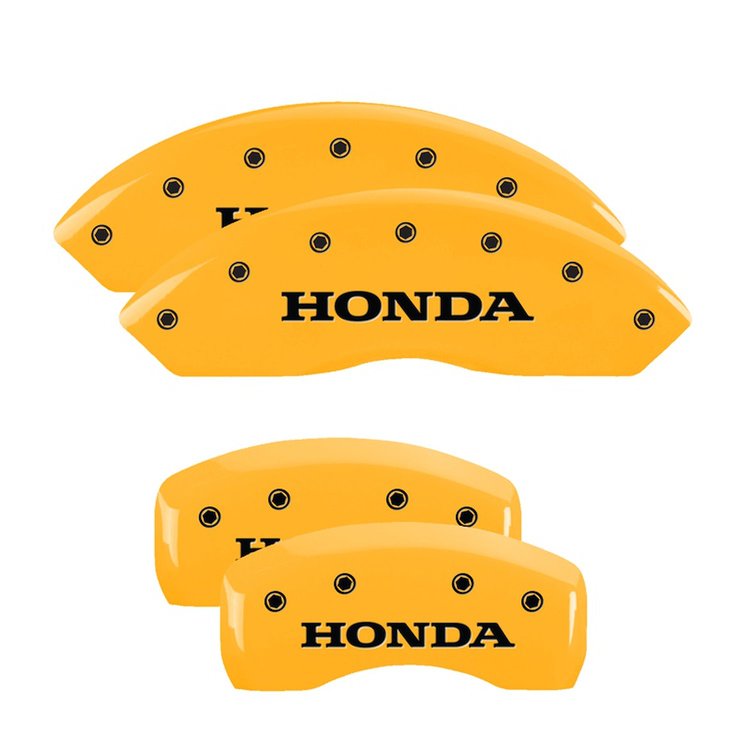 20199SHONYL Front & Rear Disc Brake Caliper Covers Fits Select Honda Accord [Yellow Finish w/ Black Honda]