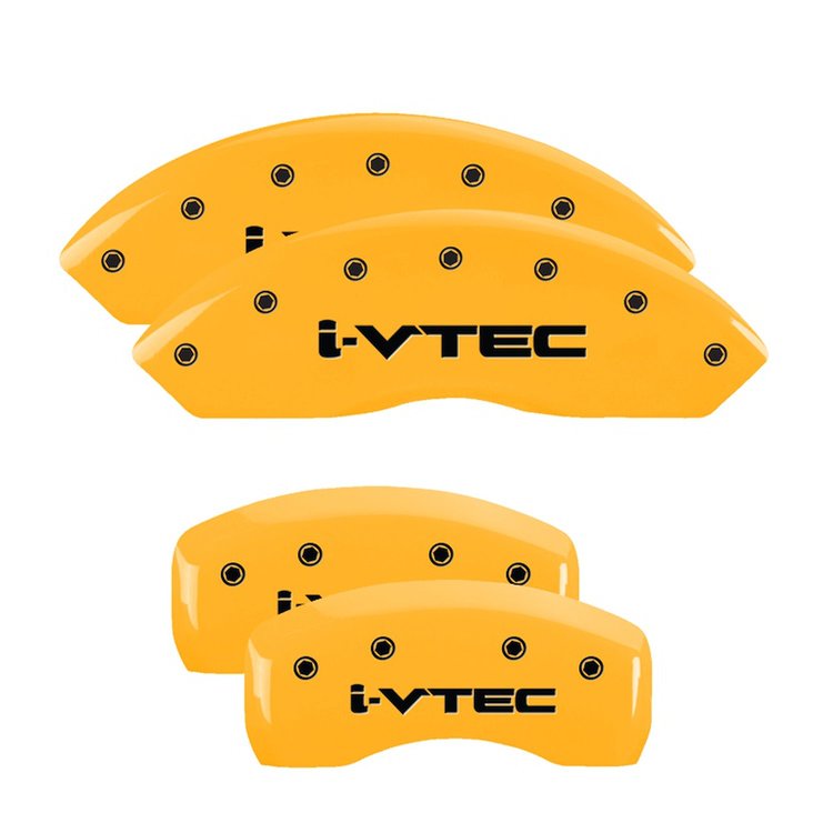 20199SIVTYL Front & Rear Disc Brake Caliper Covers Fits Select Honda Accord [Yellow Finish w/ Black i-Vtec]