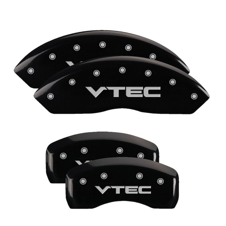 20199SVTCBK Front & Rear Disc Brake Caliper Covers Fits Select Honda Accord [Black Finish w/ Silver VTEC]