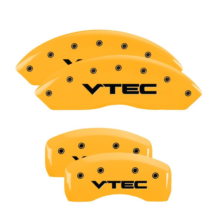 20199SVTCYL Front & Rear Disc Brake Caliper Covers Fits Select Honda Accord [Yellow Finish w/ Black VTEC]