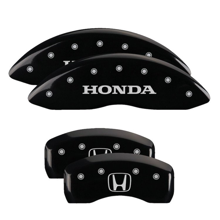 20201SHOHBK Front Disc Brake Caliper Covers Fits Select Honda Ridgeline [Black Finish w/ Silver Honda / H Logo]