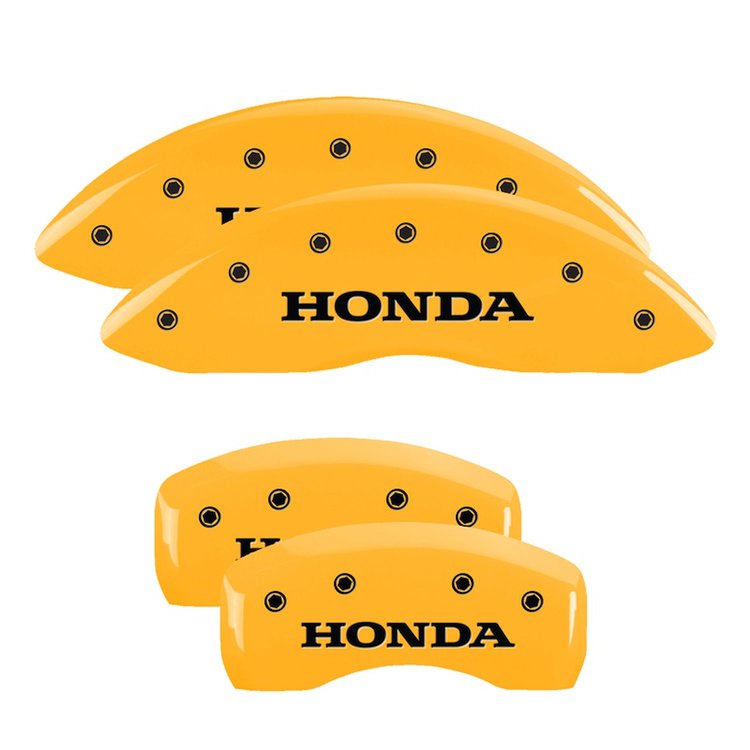 20201SHONYL Front & Rear Disc Brake Caliper Covers Fits Select Honda Ridgeline [Yellow Finish w/ Black Honda]