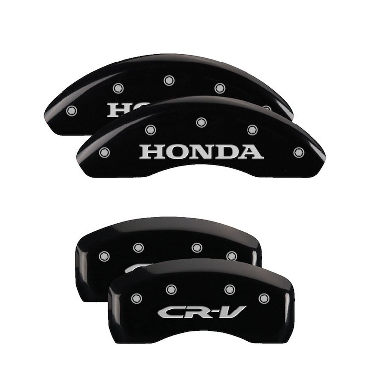 20205SCRVBK Front Disc Brake Caliper Covers Fits Select Honda Crosstour, Honda CR-V [Black Finish w/ Silver Honda / CR-V]