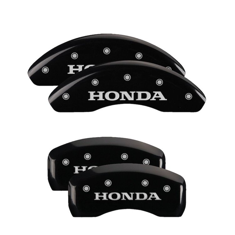 20206SHONBK Front & Rear Disc Brake Caliper Covers Fits Select Honda CR-Z [Black Finish w/ Silver Honda]