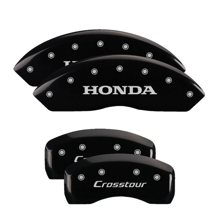 20211SCSTBK Front Disc Brake Caliper Covers for 2010-2011 Honda Accord Crosstour [Black Finish w/ Silver Honda / Crosstour]