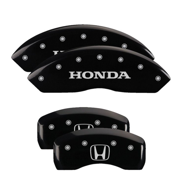 20211SHOHBK Front Disc Brake Caliper Covers for 2010-2011 Honda Accord Crosstour [Black Finish w/ Silver Honda / H Logo]