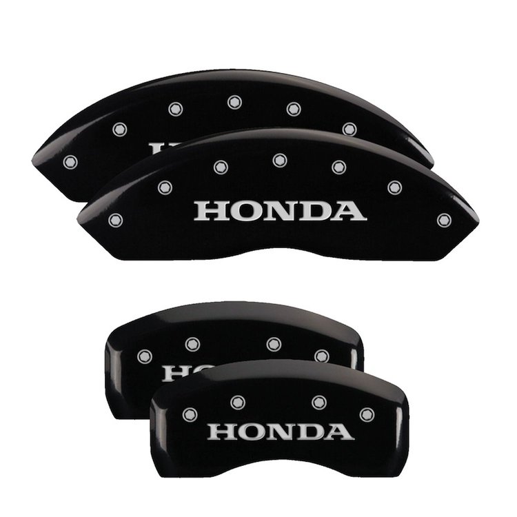 20211SHONBK Front & Rear Disc Brake Caliper Covers for 2010-2011 Honda Accord Crosstour [Black Finish w/ Silver Honda]