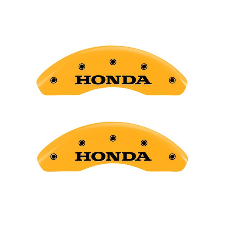 20212FHONYL Front Disc Brake Caliper Covers Fits Select Honda Civic [Yellow Finish w/ Black Honda]