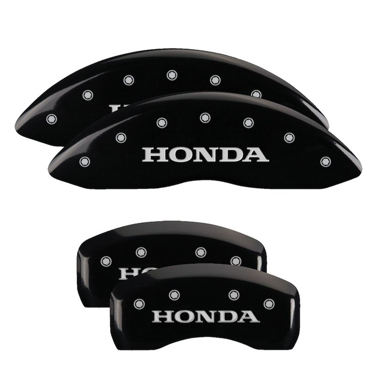 20213SHONBK Front & Rear Disc Brake Caliper Covers Fits Select Honda Ridgeline, Honda Pilot [Black Finish w/ Silver Honda]