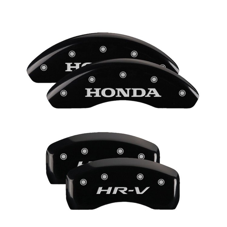 20217SHRVBK Front Disc Brake Caliper Covers Fits Select Honda HR-V, Honda CR-V [Black Finish w/ Silver Honda / HR-V]
