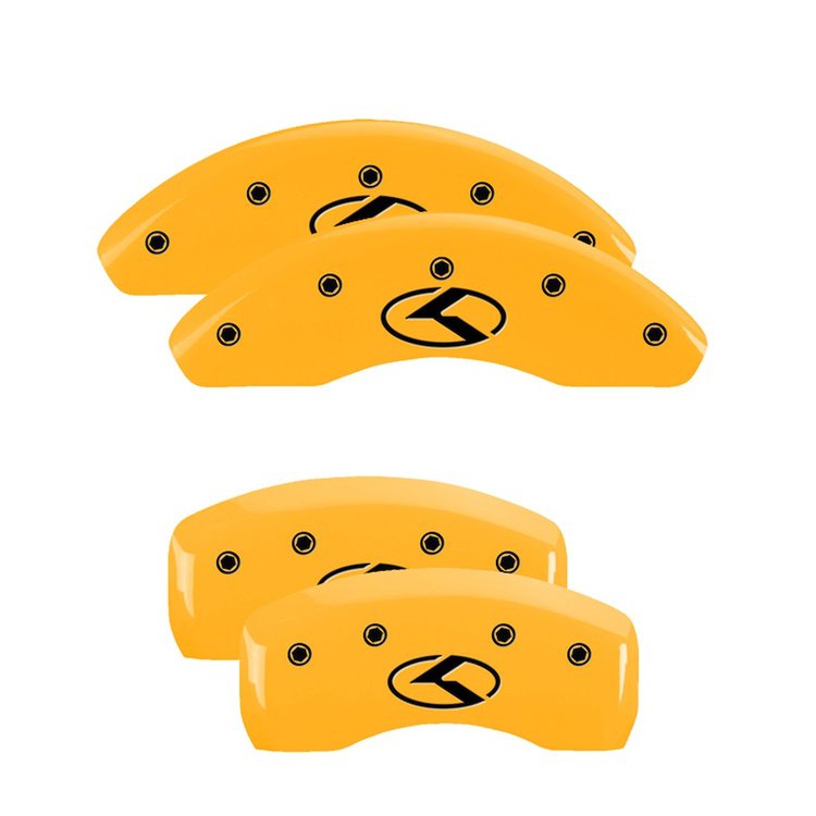 21175SCRKYL Front & Rear Disc Brake Caliper Covers Fits Select Kia Optima [Yellow Finish w/ Black Kia Logo (Circle K)]