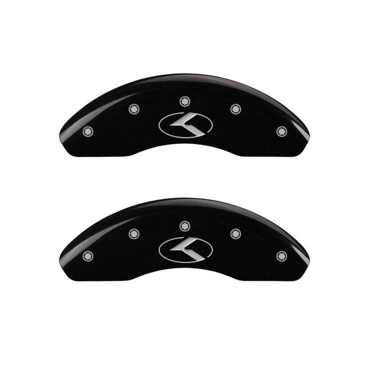 21190FCRKBK Front Disc Brake Caliper Covers for 2018 Kia Rio [Black Finish w/ Silver Kia Logo (Circle K)]