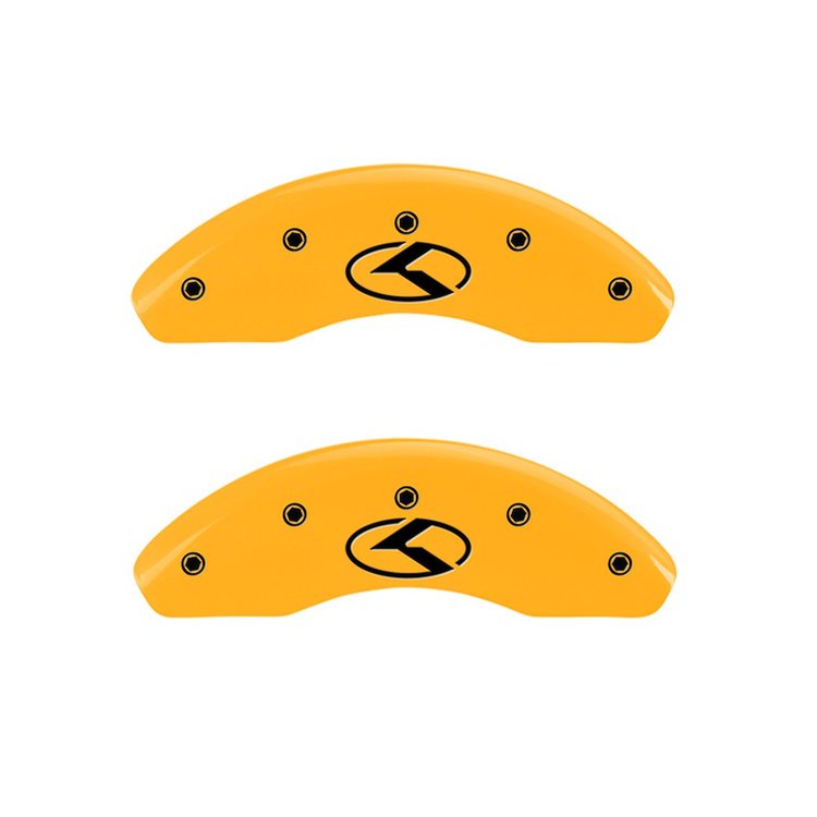 21190FCRKYL Front Disc Brake Caliper Covers for 2018 Kia Rio [Yellow Finish w/ Black Kia Logo (Circle K)]