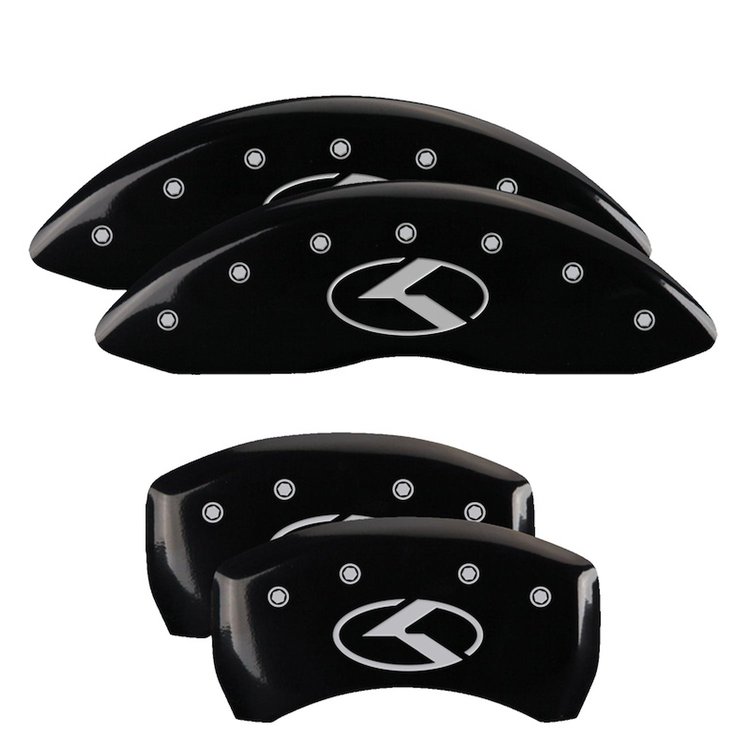 21191SCRKBK Front & Rear Disc Brake Caliper Covers Fits Select Kia Optima/Kia Stinger [Black w/Silver Kia Logo (Circle K)]