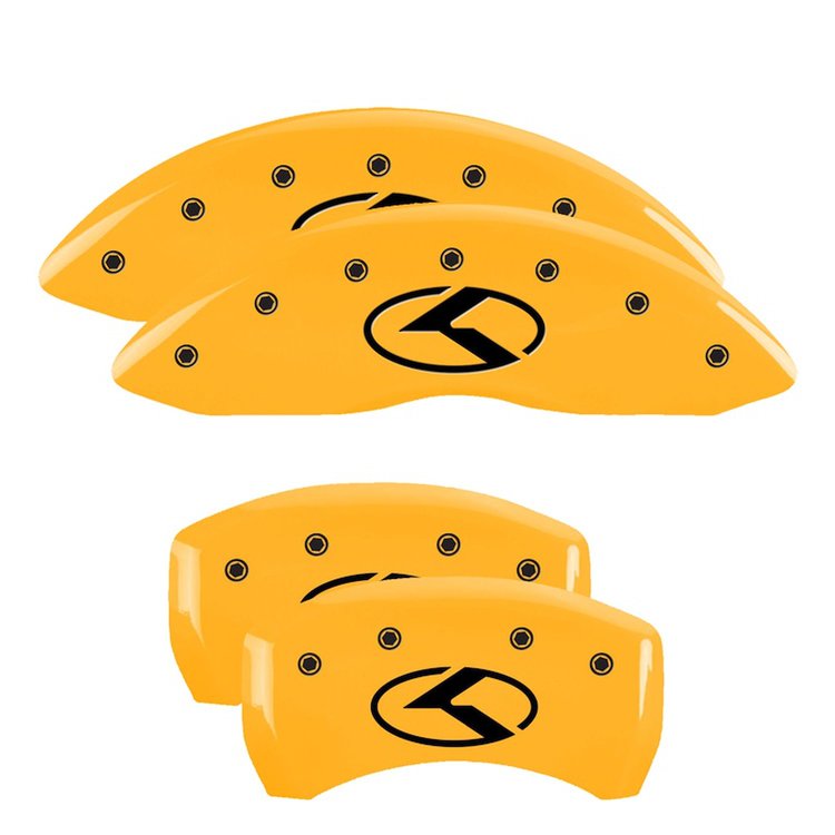 21191SCRKYL Front & Rear Disc Brake Caliper Covers Fits Select Kia Optima/Kia Stinger [Yellow w/Black Kia Logo (Circle K)]