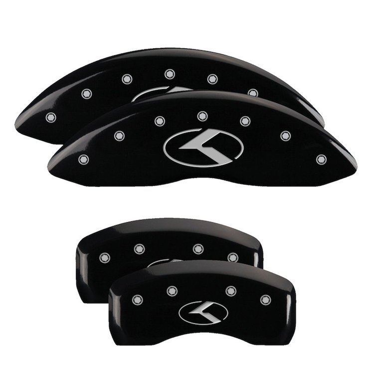 21192SCRKBK Front & Rear Disc Brake Caliper Covers for 2018-2020 Kia Optima [Black Finish w/ Silver Kia Logo (Circle K)]