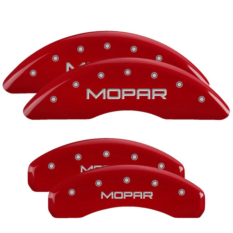 32002SMOPRD Front & Rear Disc Brake Caliper Covers Fits Select Chrysler Pacifica [Red Finish w/ Silver MOPAR]