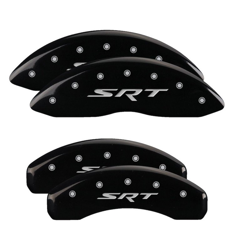 32006SSRTBK Front & Rear Disc Brake Caliper Covers Fits Select Chrysler 300 [Black Finish w/ Silver SRT]