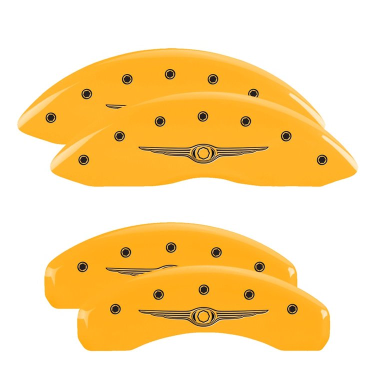 32009SCW1YL Front & Rear Disc Brake Caliper Covers Fits Select Chrysler Aspen [Yellow Finish w/ Black Chrysler Wing Style 1]