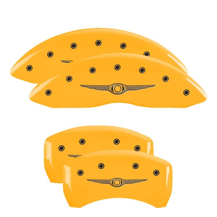 32010SCW1YL Front & Rear Disc Brake Caliper Covers Fits Select Chrysler Crossfire [Yellow Finish w/ Black Chrysler Wing Style 1]