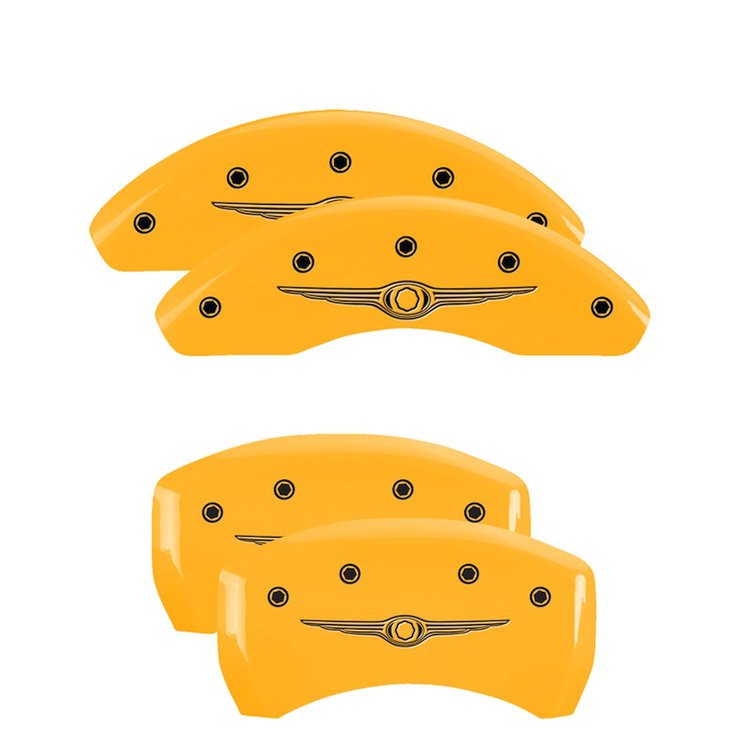 32011SCW1YL Front & Rear Disc Brake Caliper Covers Fits Select Chrysler Crossfire [Yellow Finish w/ Black Chrysler Wing Style 1]