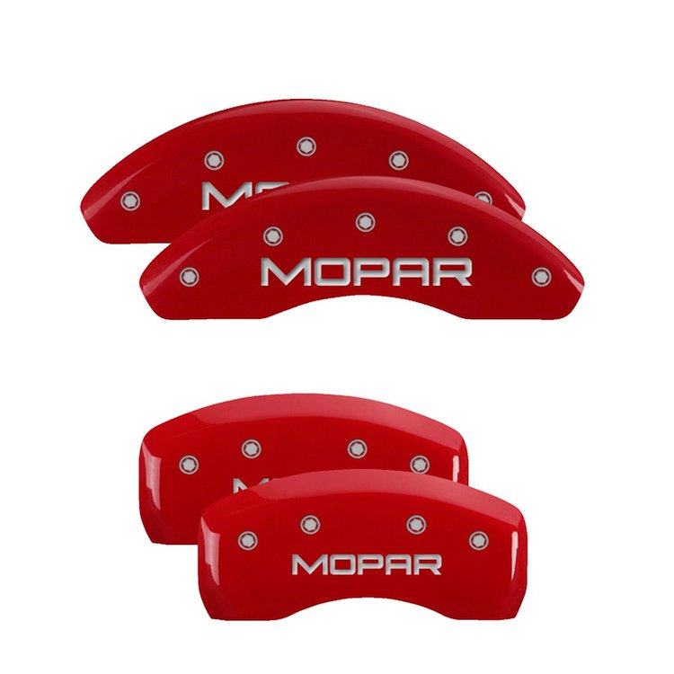32013SMOPRD Front & Rear Disc Brake Caliper Covers Fits Select Chrysler PT Cruiser [Red Finish w/ Silver MOPAR]