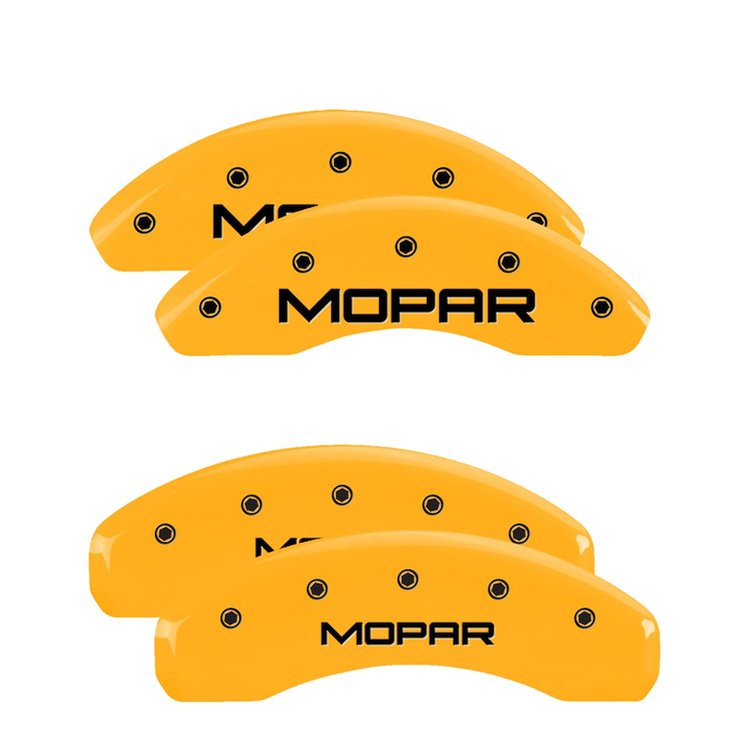 32014SMOPYL Front & Rear Disc Brake Caliper Covers for 2001-2002 Chrysler Prowler [Yellow Finish w/ Black MOPAR]