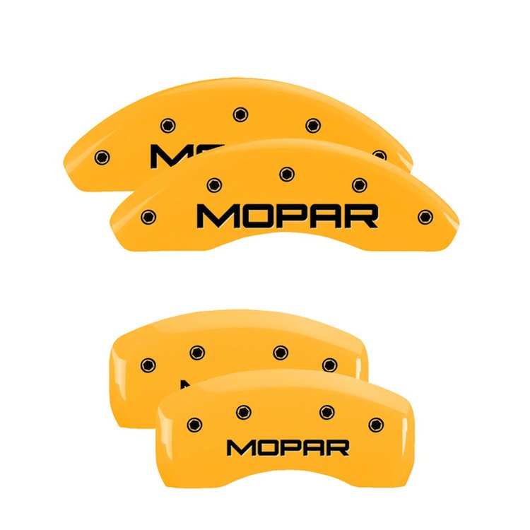 32018SMOPYL Front & Rear Disc Brake Caliper Covers Fits Select Chrysler Town & Country [Yellow Finish w/ Black MOPAR]
