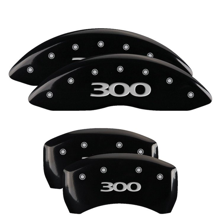 32020S300BK Front & Rear Disc Brake Caliper Covers Fits Select Chrysler 300 [Black Finish w/ Silver 300 (Pre-2017)]