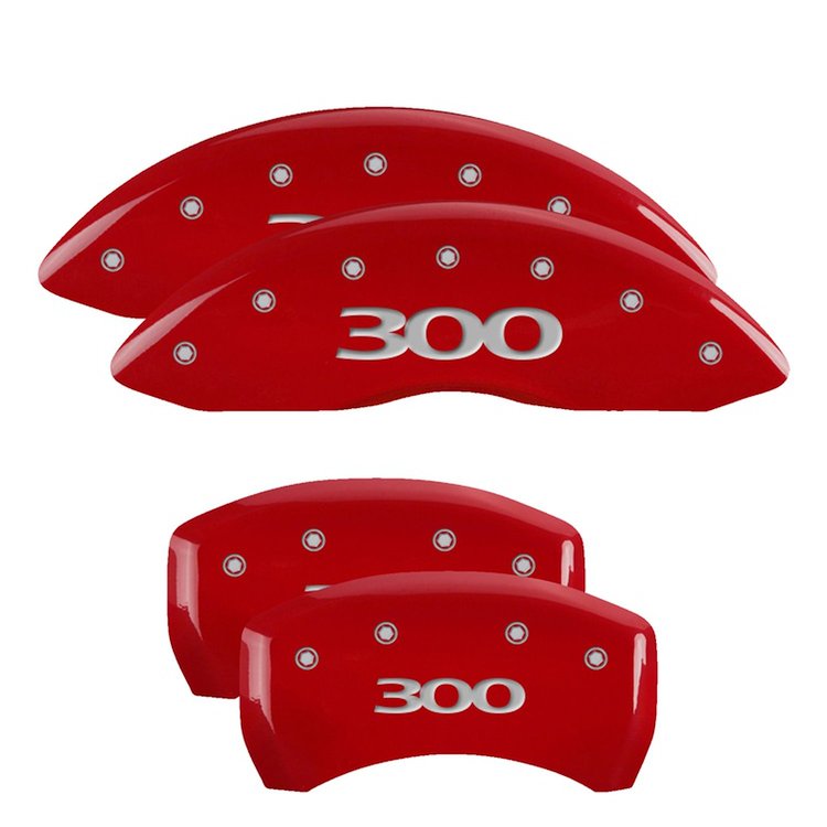 32020S300RD Front & Rear Disc Brake Caliper Covers Fits Select Chrysler 300 [Red Finish w/ Silver 300 (Pre-2017)]