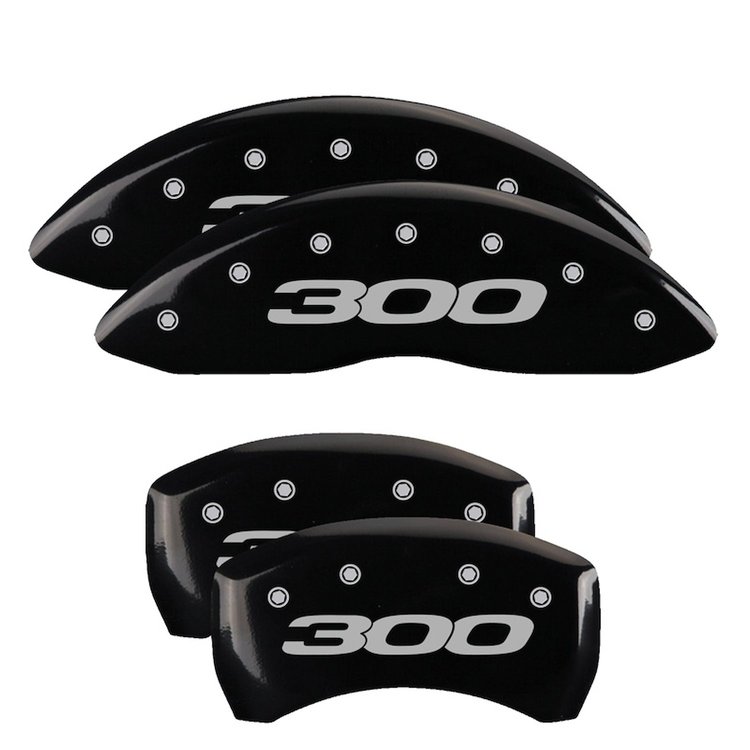 32020S301BK Front & Rear Disc Brake Caliper Covers Fits Select Chrysler 300 [Black Finish w/ Silver Chrysler 300 (2017)]