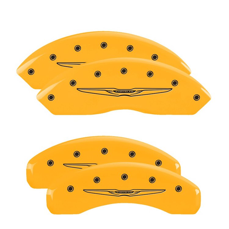 32021SCW2YL Front & Rear Disc Brake Caliper Covers Fits Select Chrysler Town & Country [Yellow w/Black Chrysler Wing Style 2]