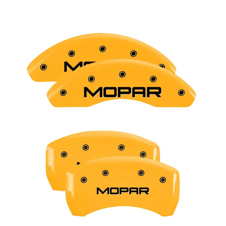 32022SMOPYL Front & Rear Disc Brake Caliper Covers Fits Select Chrysler 200 [Yellow Finish w/ Black MOPAR]