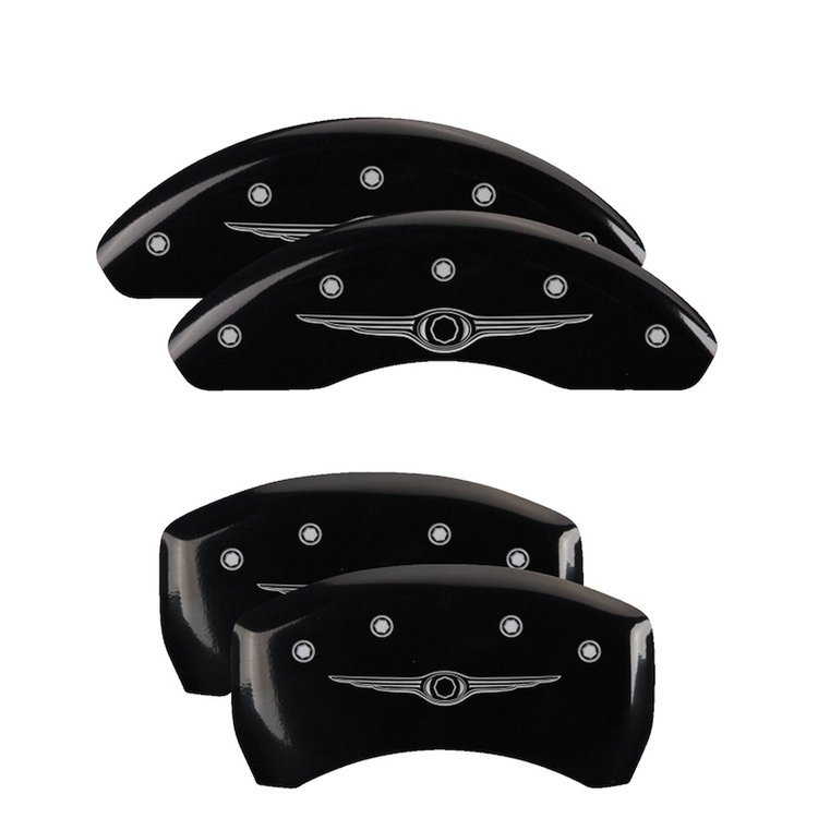 32023SCW1BK Front & Rear Disc Brake Caliper Covers for 2015-2017 Chrysler 200 [Black Finish w/ Silver Chrysler Wing Style 1]