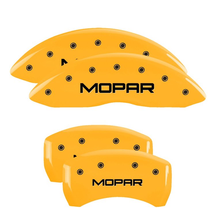 32025SMOPYL Front & Rear Disc Brake Caliper Covers Fits Select Chrysler Pacifica [Yellow Finish w/ Black MOPAR]