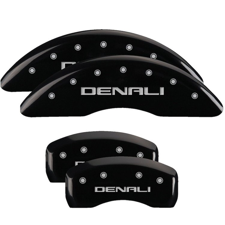 34001SDNLBK Front & Rear Disc Brake Caliper Covers Fits Select GMC Acadia Limited, GMC Acadia [Black Finish w/ Silver Denali]