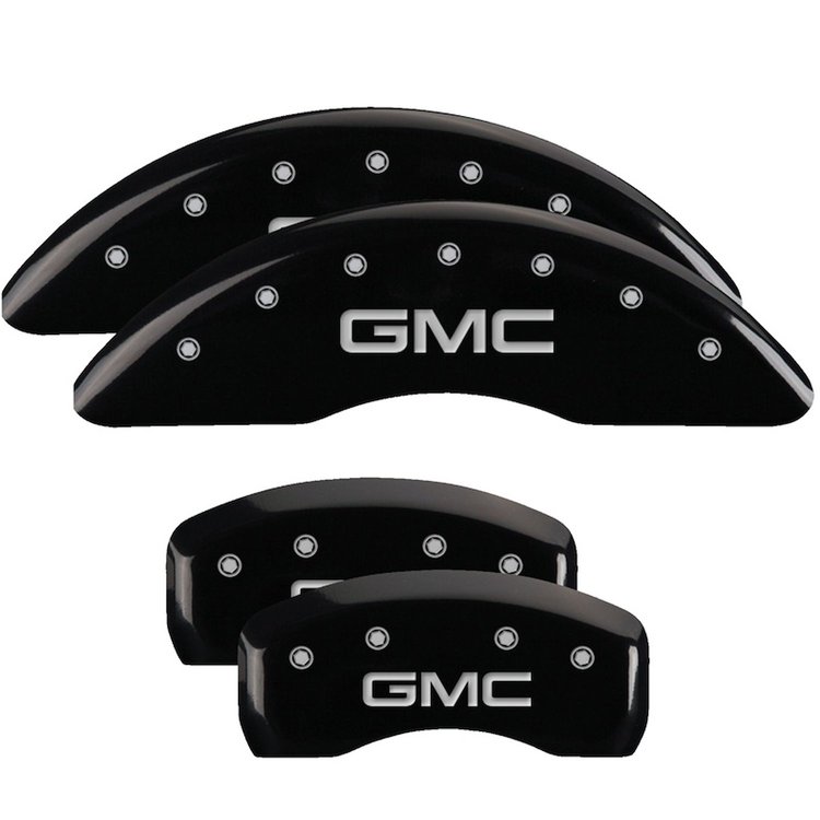 34001SGMCBK Front & Rear Disc Brake Caliper Covers Fits Select GMC Acadia Limited, GMC Acadia [Black Finish w/ Silver GMC]