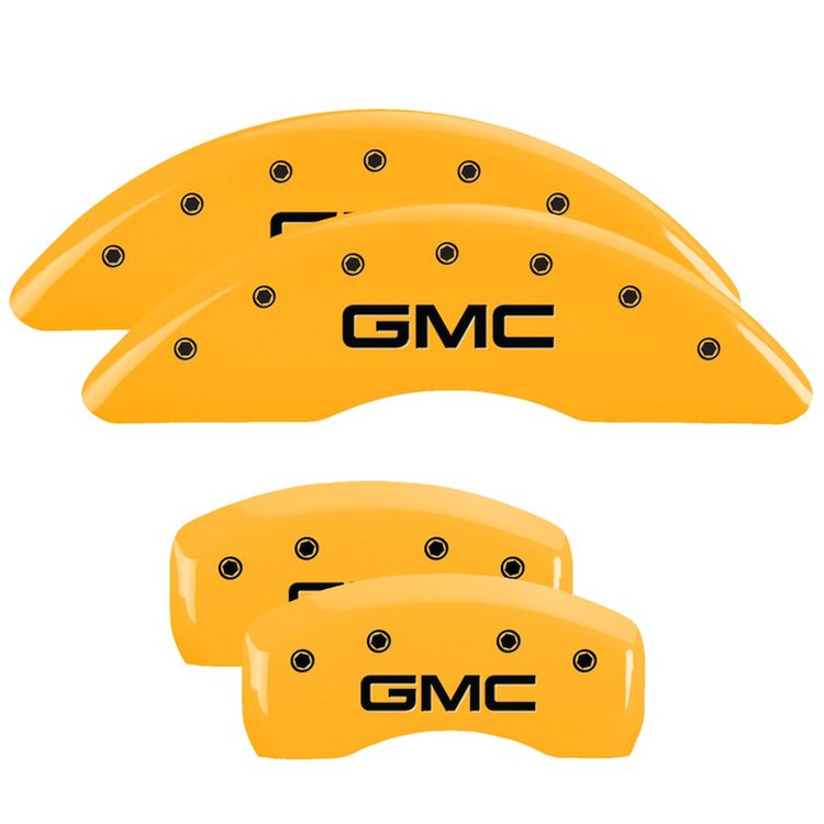 34001SGMCYL Front & Rear Disc Brake Caliper Covers Fits Select GMC Acadia Limited, GMC Acadia [Yellow Finish w/ Black GMC]