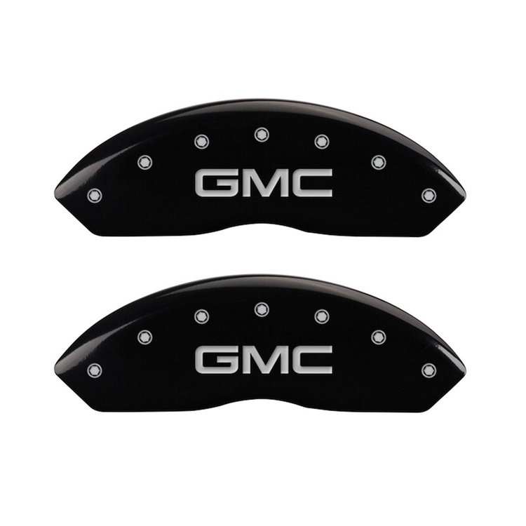 34012FGMCBK Front Disc Brake Caliper Covers for 1997-2000 GMC Yukon, 1997-1997 GMC Yukon [Black Finish w/ Silver GMC]
