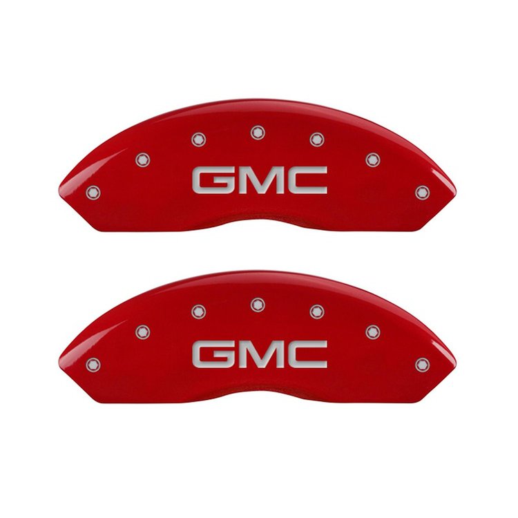 34012FGMCRD Front Disc Brake Caliper Covers for 1997-2000 GMC Yukon, 1997-1997 GMC Yukon [Red Finish w/ Silver GMC]