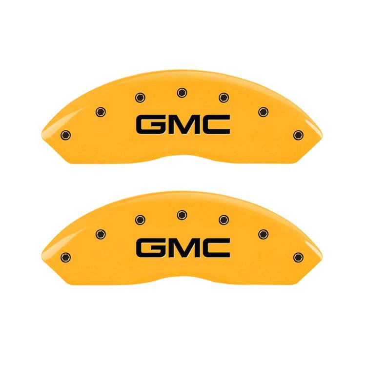 34012FGMCYL Front Disc Brake Caliper Covers for 1997-2000 GMC Yukon, 1997-1997 GMC Yukon [Yellow Finish w/ Black GMC]