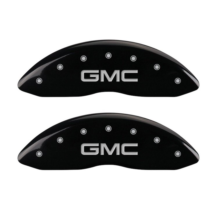 34207FGMCBK Front Disc Brake Caliper Covers Fits Select GMC Sierra 1500 Classic, GMC Sierra 1500 [Black Finish w/ Silver GMC]