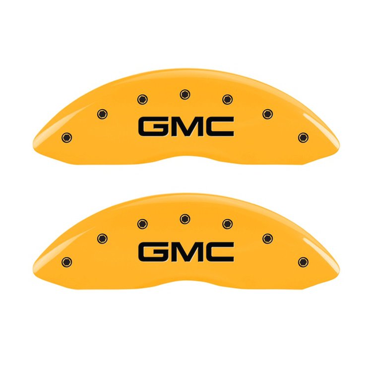 34207FGMCYL Front Disc Brake Caliper Covers Fits Select GMC Sierra 1500 Classic, GMC Sierra 1500 [Yellow Finish w/ Black GMC]