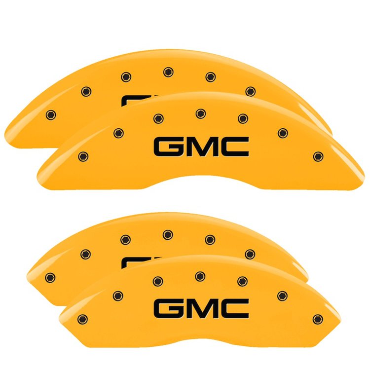 34210SGMCYL Front & Rear Disc Brake Caliper Covers Fits Select GMC Savana 2500, GMC Savana 3500 [Yellow Finish w/ Black GMC]
