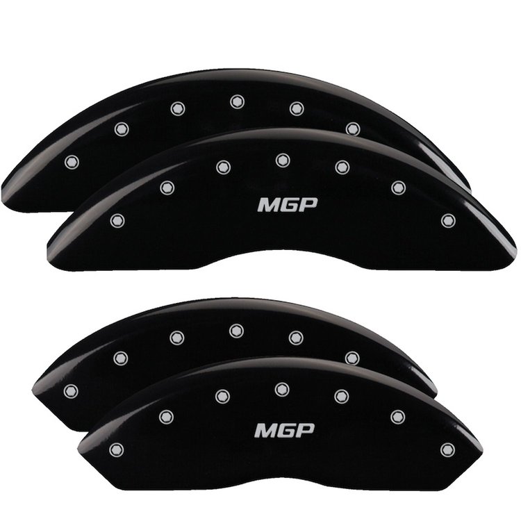 34210SMGPBK Front & Rear Disc Brake Caliper Covers Fits Select GMC Savana 2500, GMC Savana 3500 [Black Finish w/ Silver MGP]