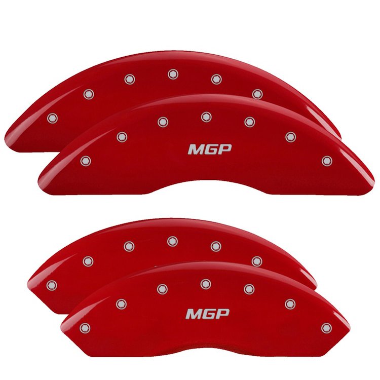 34210SMGPRD Front & Rear Disc Brake Caliper Covers Fits Select GMC Savana 2500, GMC Savana 3500 [Red Finish w/ Silver MGP]