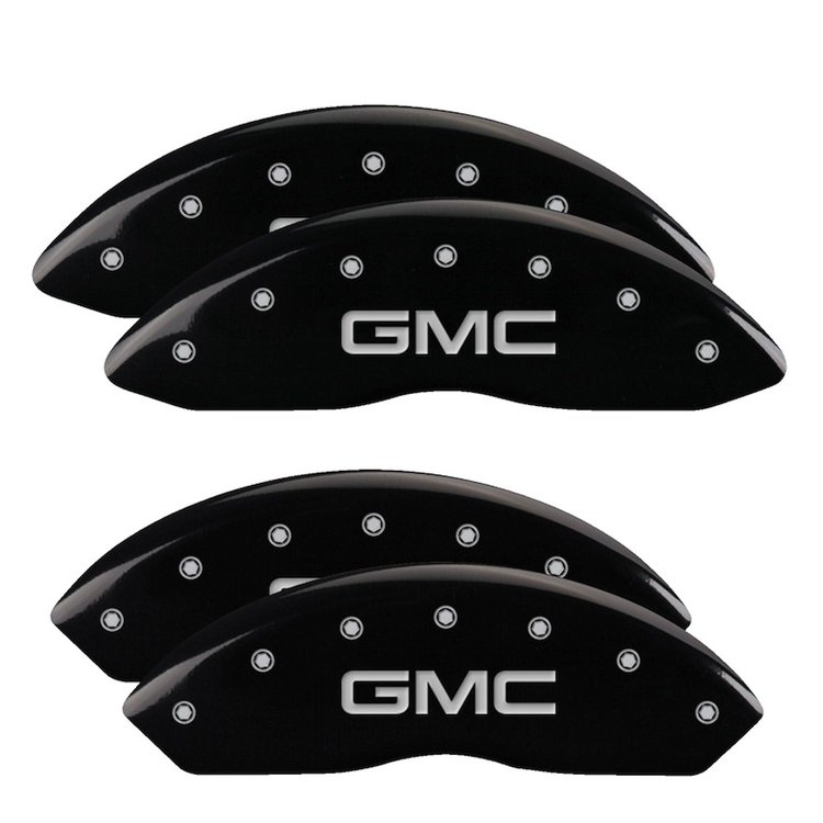34211SGMCBK Front & Rear Disc Brake Caliper Covers Fits Select GMC Savana 2500, GMC Savana 3500 [Black Finish w/ Silver GMC]